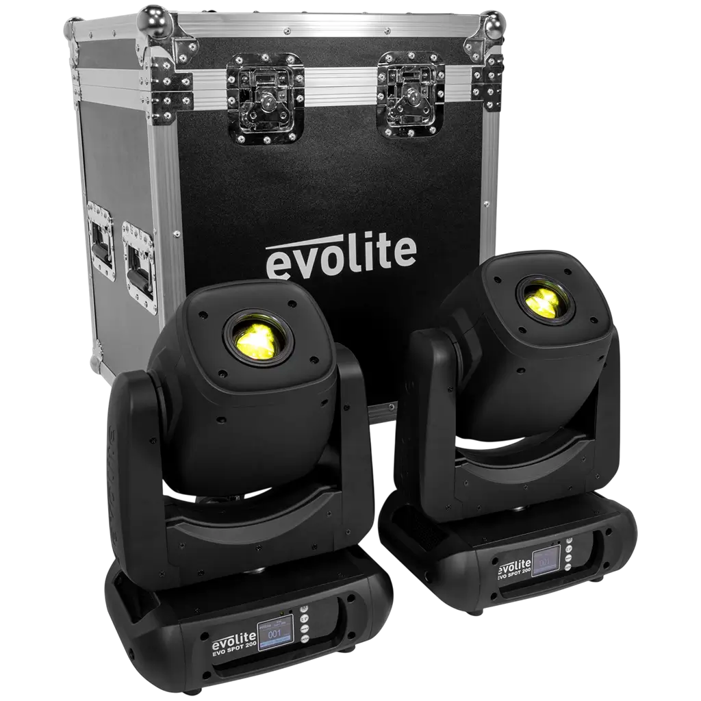 Set van 2 LED-spotlampen van 200 W met hoge lichtopbrengst en flightcase – Evolite
