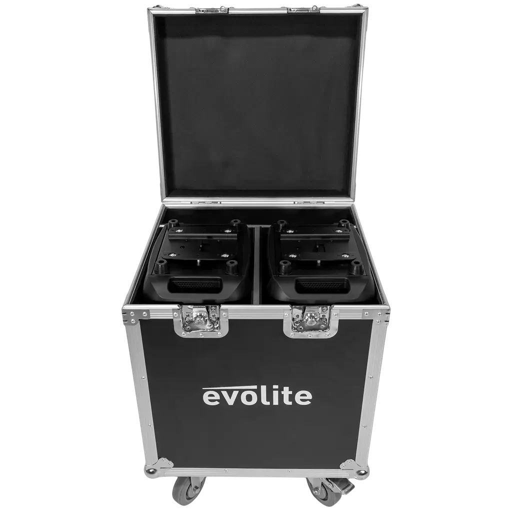 Set van 2 LED-spotlampen van 200 W met hoge lichtopbrengst en flightcase – Evolite