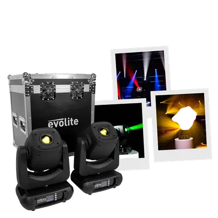Set van 2 LED-spotlampen van 200 W met hoge lichtopbrengst en flightcase – Evolite